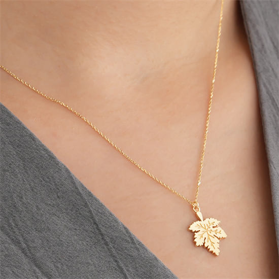 Çınar Yaprağı 14 Ayar Altın Kolye