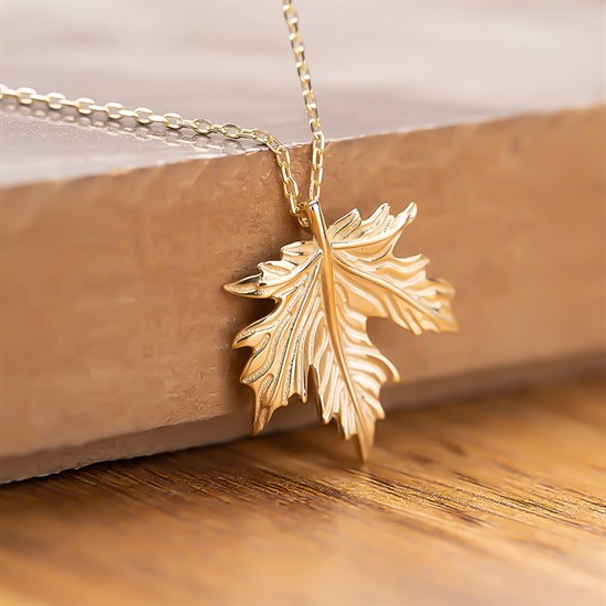 Çınar Yaprak 14 Ayar Altın Kolye