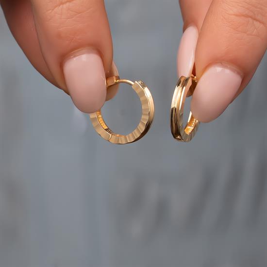 Çizgili Halka 14 Ayar Altın Küpe