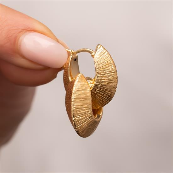 2 Cm Çizgili Halka Küpe 14 Ayar Altın