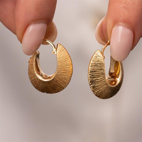 Çizgili Halka Küpe 2 Cm 14 Ayar Altın