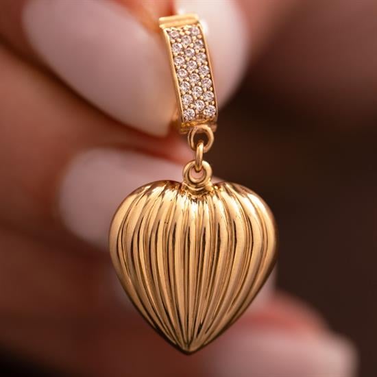 Çizgili Kalp 14 Ayar Kolye Ucu