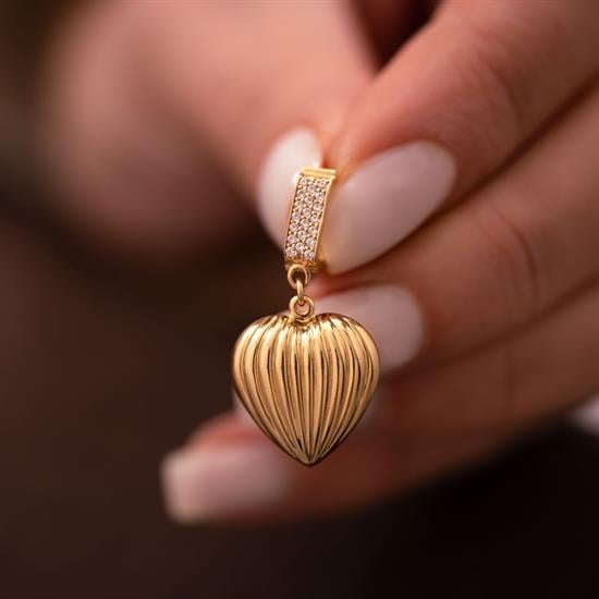 Çizgili Kalp 14 Ayar Kolye Ucu