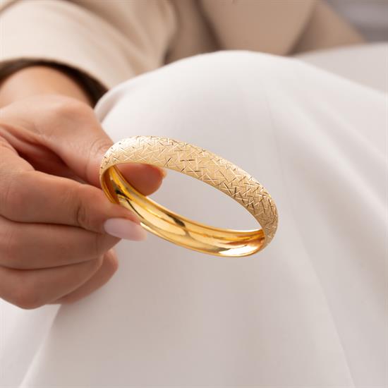 Çizgili Simli 14 Ayar Altın Bilezik