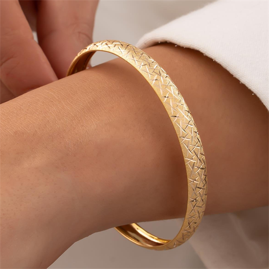 Çizgili Simli 14 Ayar Altın Bilezik