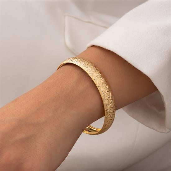 Çizgili Simli 14 Ayar Altın Bilezik