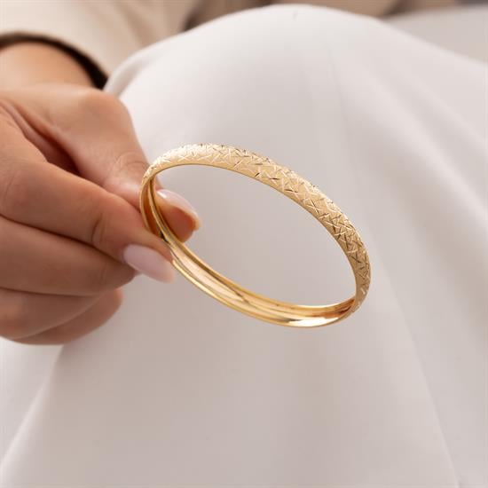 Çizgili Simli 14 Ayar Altın Bilezik