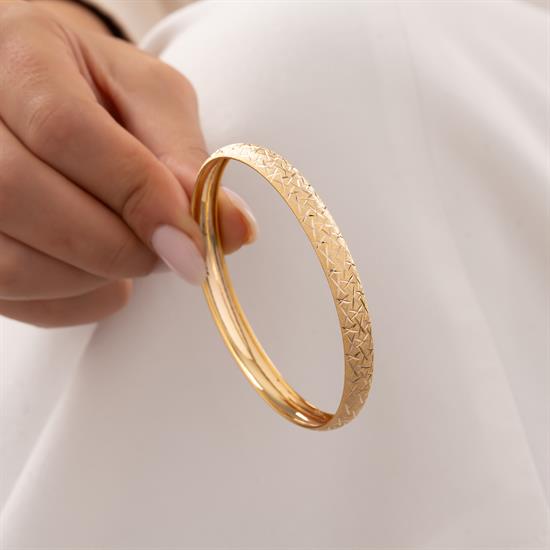 Çizgili Simli 14 Ayar Altın Bilezik