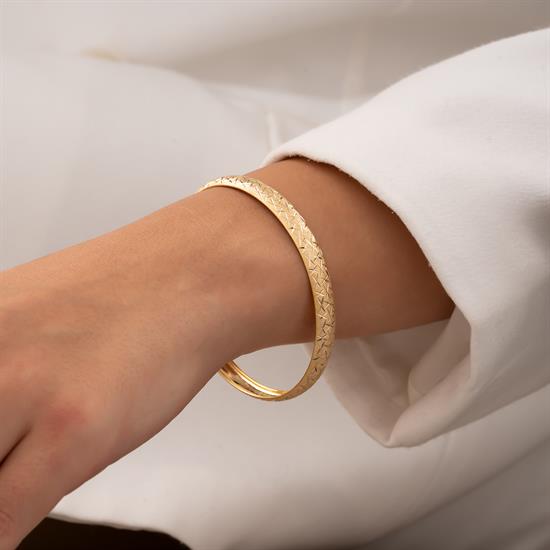 Çizgili Simli 14 Ayar Altın Bilezik