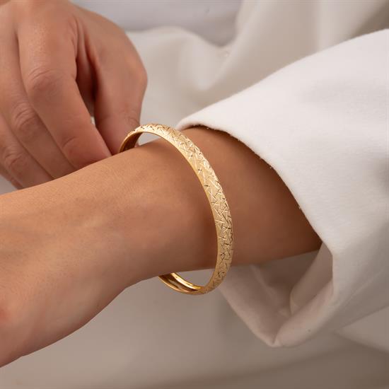 Çizgili Simli 14 Ayar Altın Bilezik