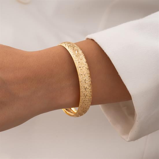 Çizgili Simli 14 Ayar Altın Bilezik