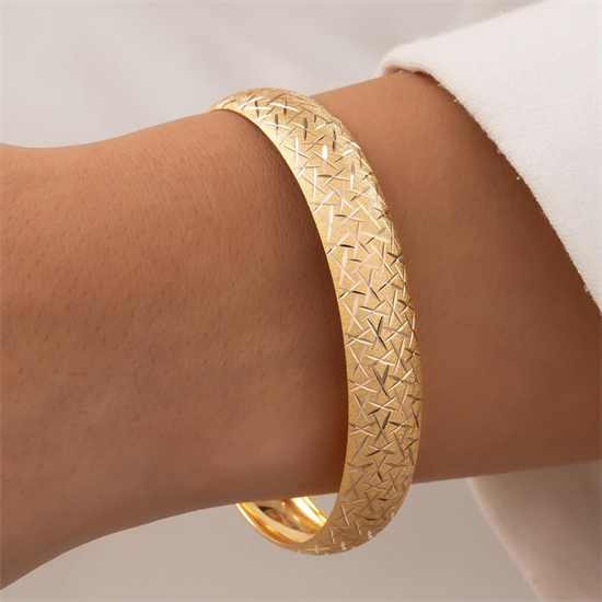 Çizgili Simli 14 Ayar Altın Bilezik