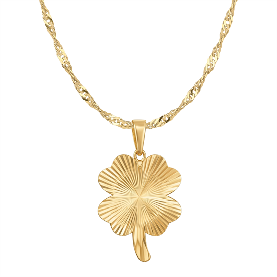 Çizgili Yonca 14 Ayar Altın Kolye