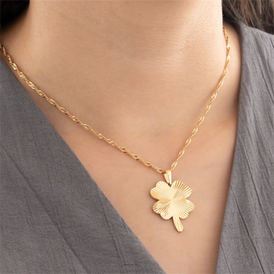 Çizgili Yonca 14 Ayar Altın Kolye