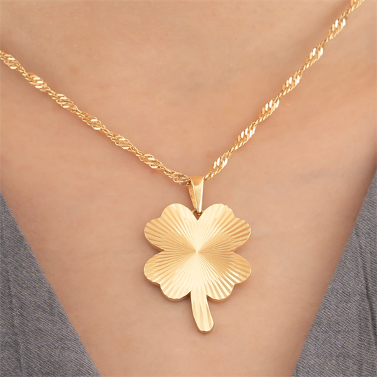 Çizgili Yonca 14 Ayar Altın Kolye