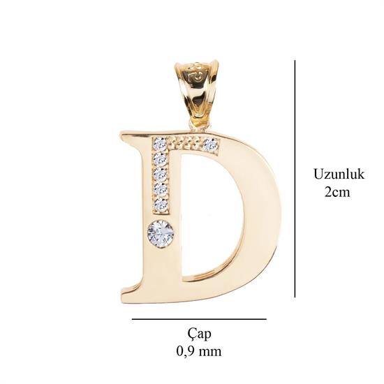 D Harfi Taşlı 14 Ayar Altın Kolye Ucu