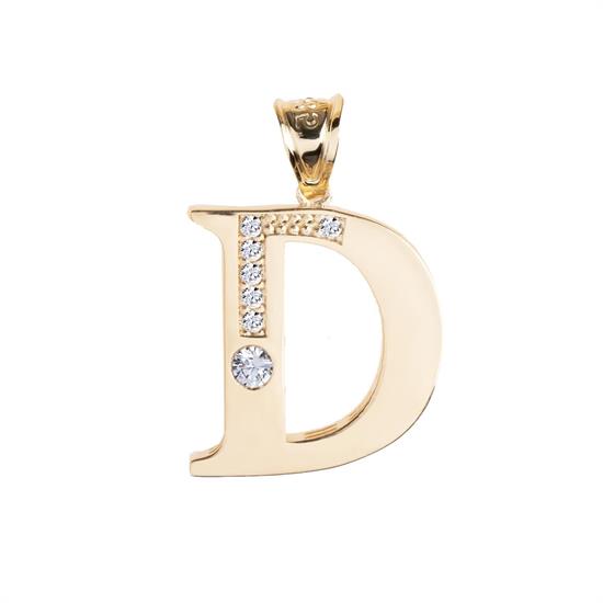 D Harfi Taşlı 14 Ayar Altın Kolye Ucu
