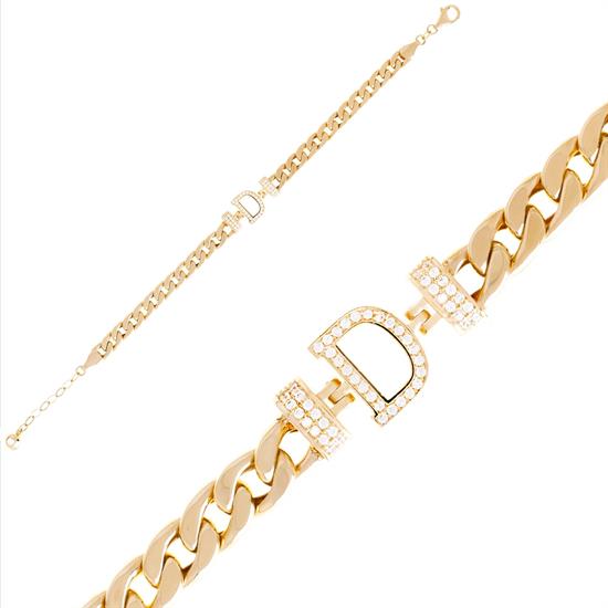 Taşlı D Harfli 14 Ayar Bileklik