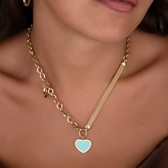 Cetaş Eterna Altın Kolye Sarı Mavi Mineli 14 Ayar