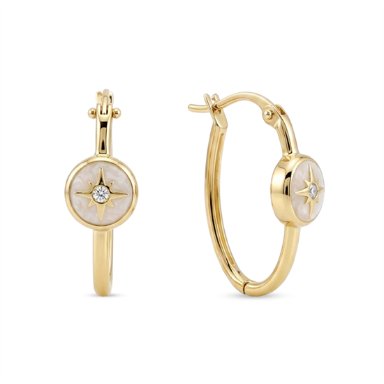 Cetaş Polaris Beyaz Mineli Kuzey Yıldızı 14 Ayar Altın Küpe