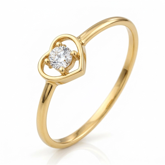 İçi Taşlı Kalp 14 Ayar Altın Yüzük
