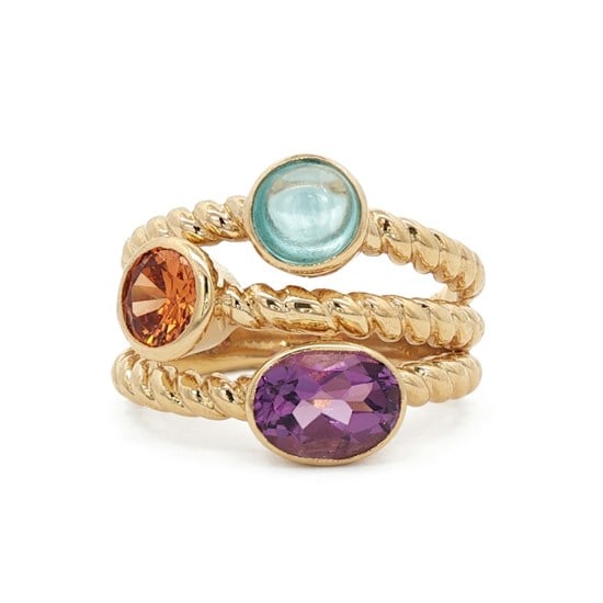 Cetaş Renkli Taşlı Yıldızlı 14 Ayar Altın Yüzük