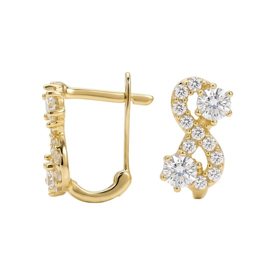 Sonsuzluk Modeli Beyaz Taşlı Klips Kilitli Çocuk Küpe 14 Ayar Altın