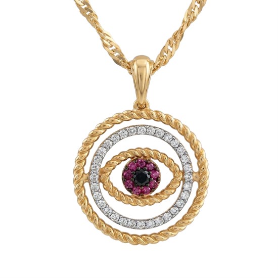 Mor Taşlı Göz Model 14 Ayar Altın Kolye