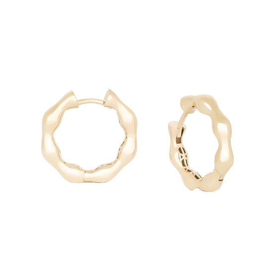 Dalga Model Halka Küpe 14 Ayar Altın