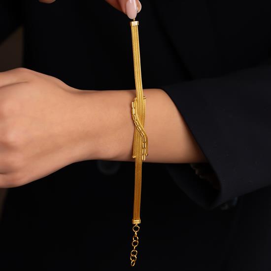 Dalga Model Hasır 14 Ayar Altın Bileklik