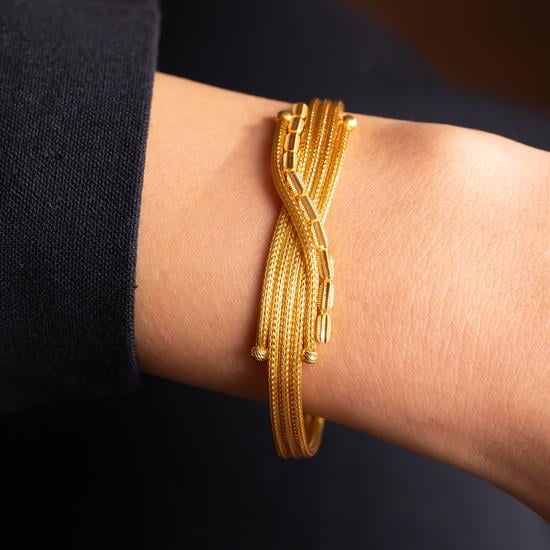 Dalga Model Hasır 14 Ayar Altın Bileklik