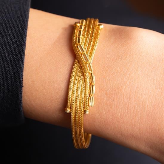 Dalga Model Hasır 14 Ayar Altın Bileklik