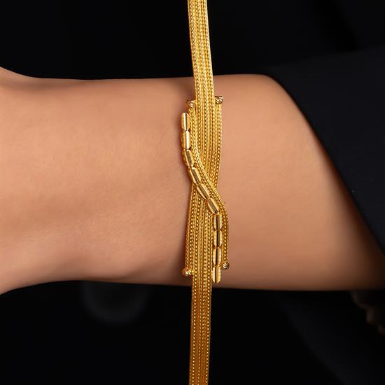 Dalga Model Hasır 14 Ayar Altın Bileklik