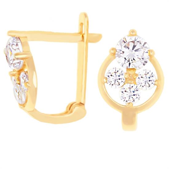 Damla Modeli Beyaz Taşlı Klips Kilitli Çocuk Küpe 14 Ayar Altın