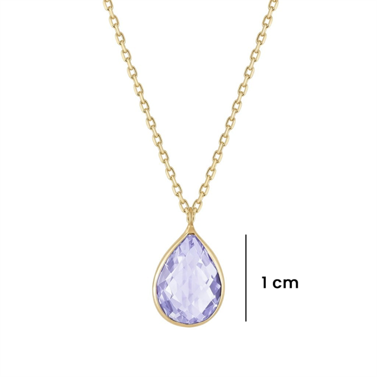 Damla Mor Renk Taşlı Minimal 14 Ayar Altın Kolye 1 Cm