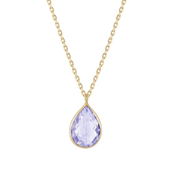 Damla Mor Renk Taşlı Minimal 14 Ayar Altın Kolye 1 Cm