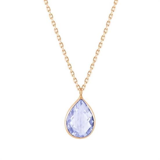 Damla Mor Renk Taşlı Minimal 14 Ayar Altın Kolye 1 Cm