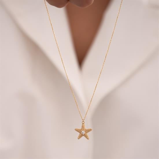 Deniz Yıldızı Tasarım 14 Ayar Altın Kolye