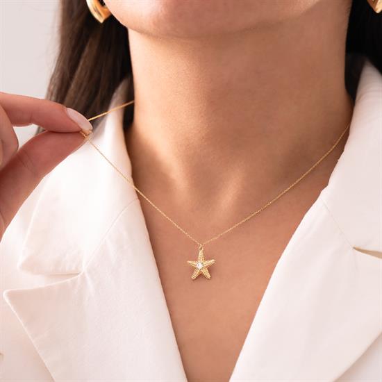 Deniz Yıldızı Tasarım 14 Ayar Altın Kolye