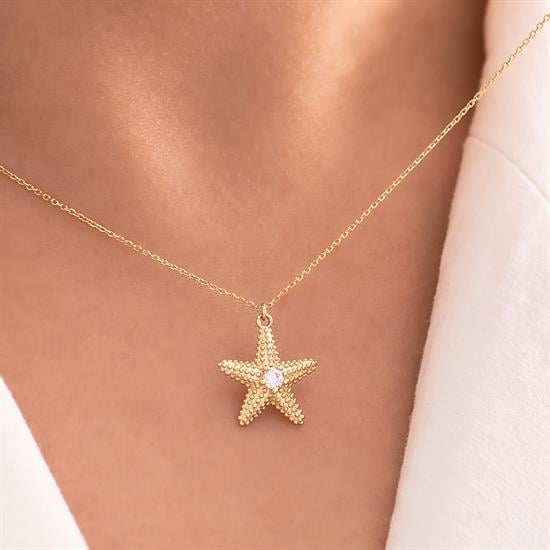 Deniz Yıldızı Tasarım 14 Ayar Altın Kolye