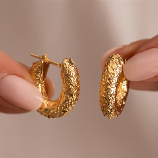 Desenli Halka 14 Ayar Altın Küpe