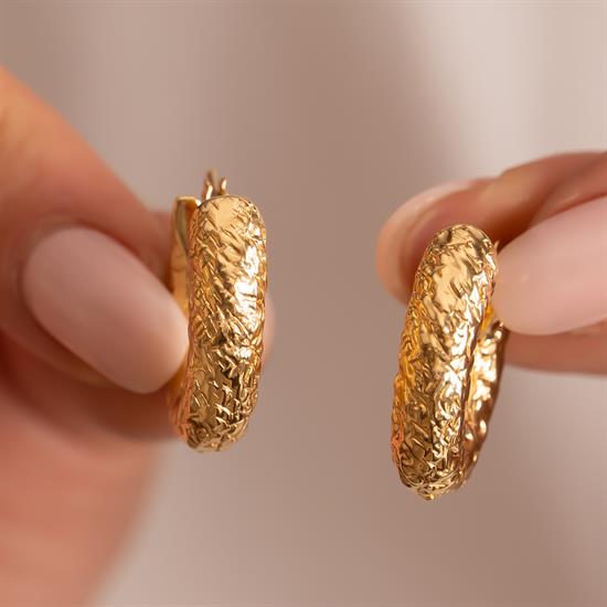 Desenli Halka 14 Ayar Altın Küpe