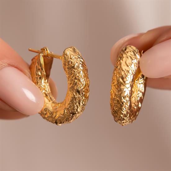 Desenli Halka 14 Ayar Altın Küpe