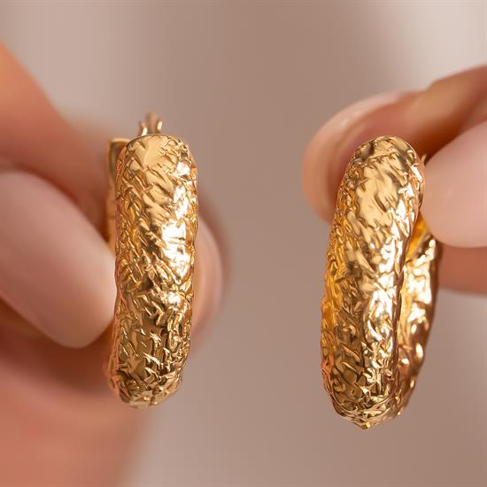 Desenli Halka 14 Ayar Altın Küpe