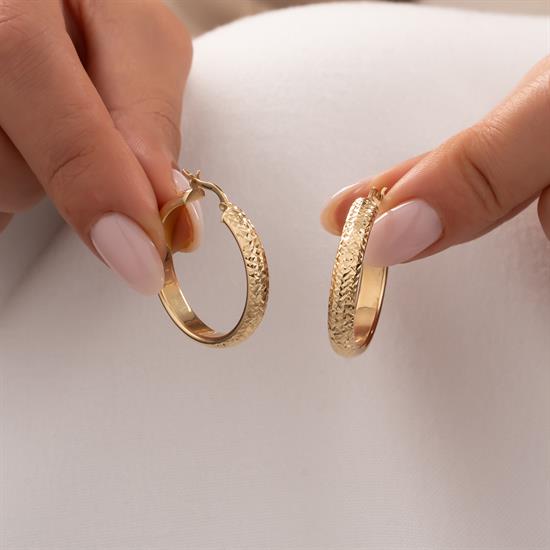 Desenli Halka Küpe 14 Ayar  Altın