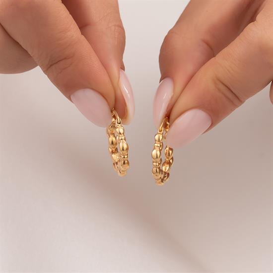 Çift Taraflı Desenli Küpe 14 Ayar Altın