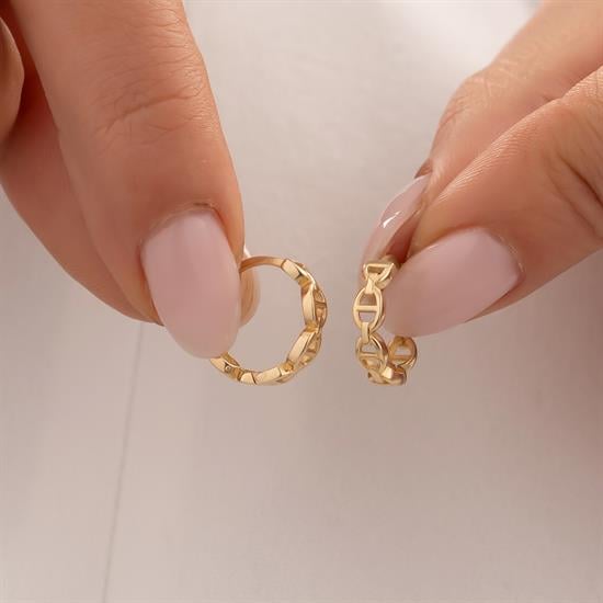 Desenli Halka Küpe 14 Ayar Altın