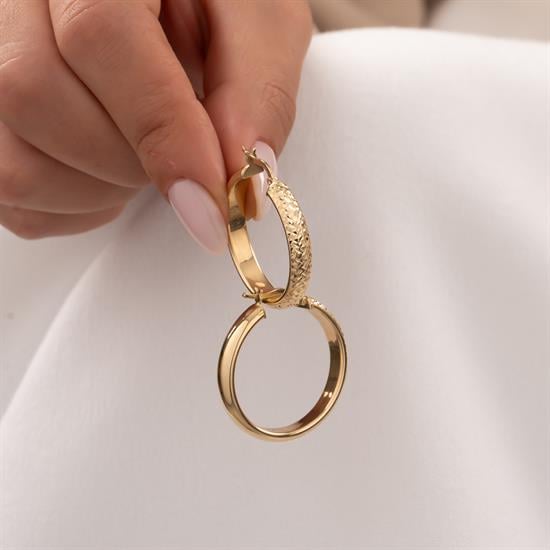 Desenli Halka Küpe 14 Ayar  Altın