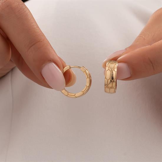 Desenli Halka Küpe 14 Ayar Altın