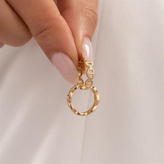 Desenli Halka Küpe 14 Ayar Altın